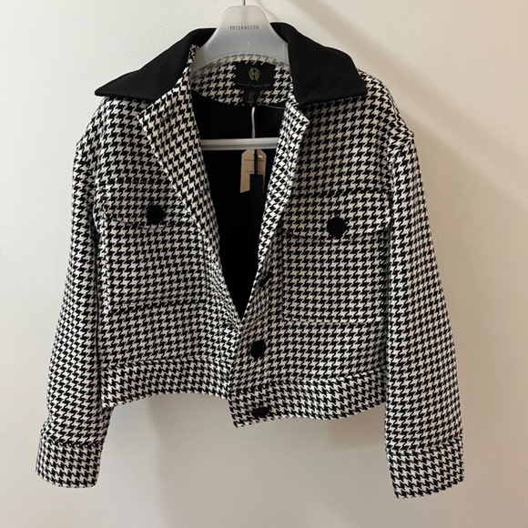 Houndstooth Tweed Blazer Jacket Women In Black/white - Picture 11 of 15